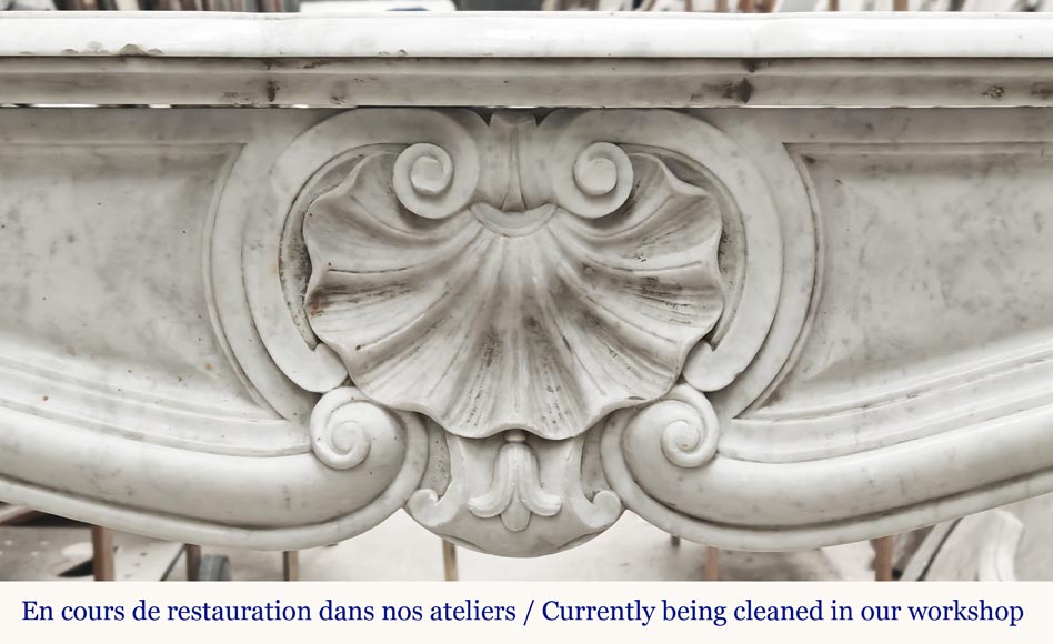 Louis XV style fireplace in Carrara marble decorated with a shell-1