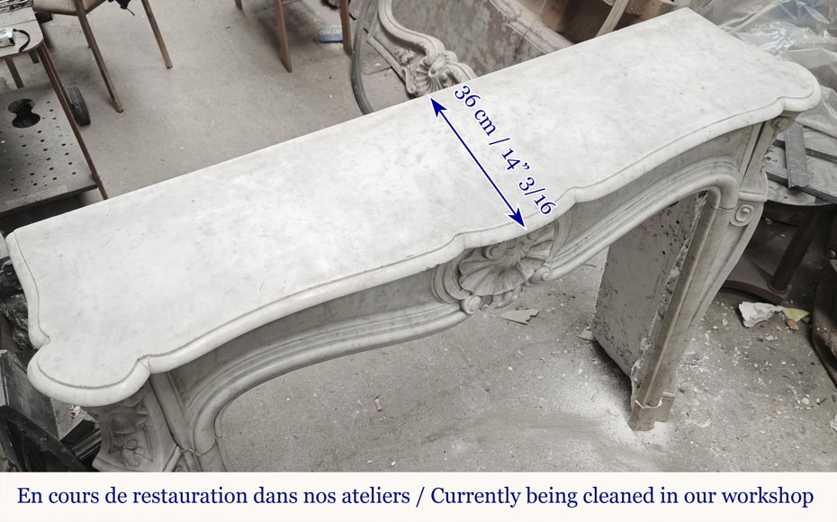 Louis XV style fireplace in Carrara marble decorated with a shell-9