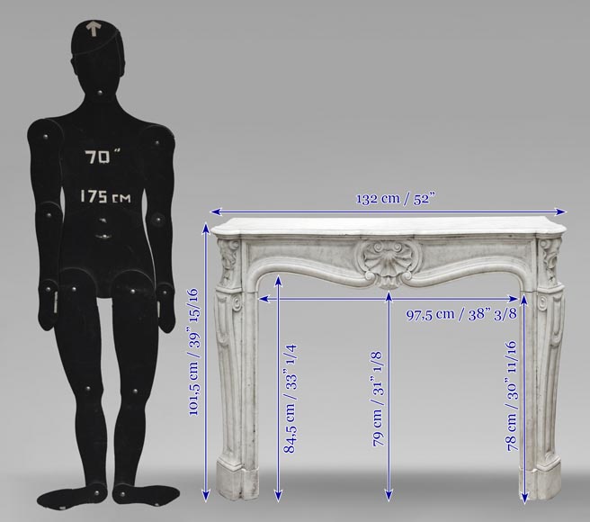 Louis XV style fireplace in Carrara marble decorated with a shell-10