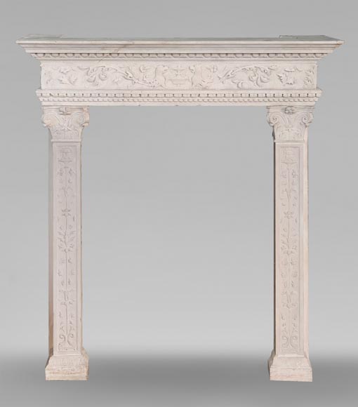 Neo-Renaissance style stone fireplace with vegetal ornamentation-0