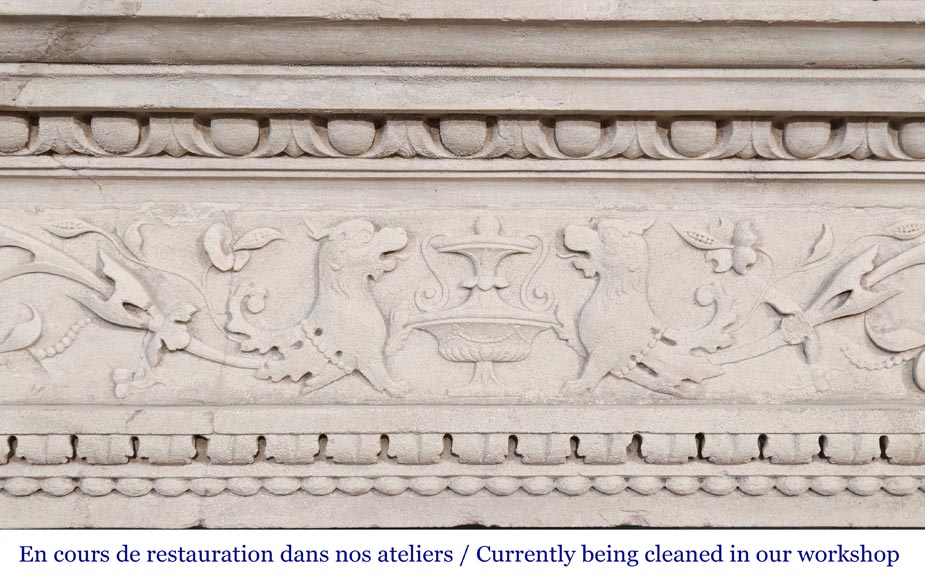 Neo-Renaissance style stone fireplace with vegetal ornamentation-1
