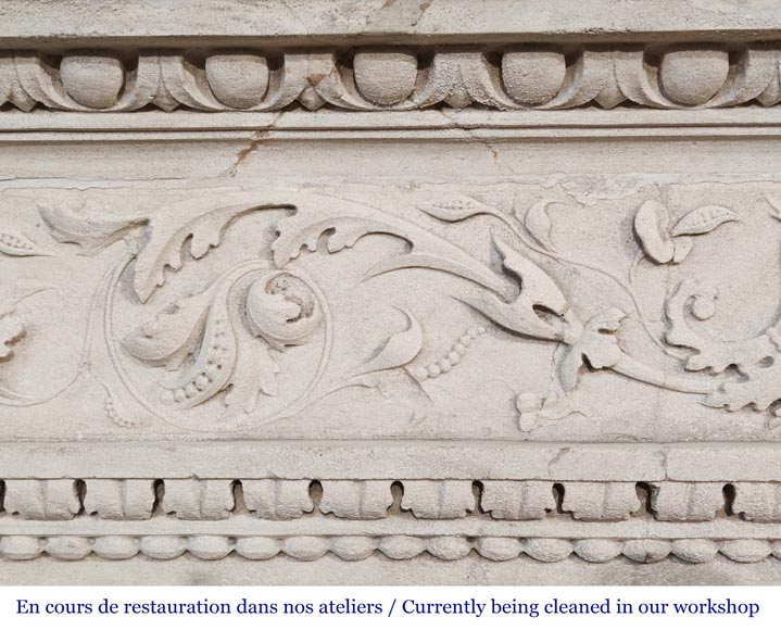 Neo-Renaissance style stone fireplace with vegetal ornamentation-2
