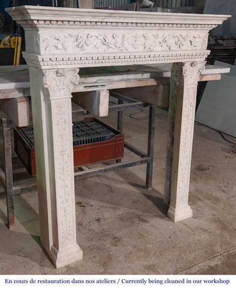 Neo-Renaissance style stone fireplace with vegetal ornamentation-3