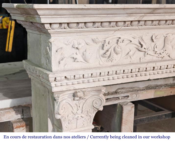 Neo-Renaissance style stone fireplace with vegetal ornamentation-4