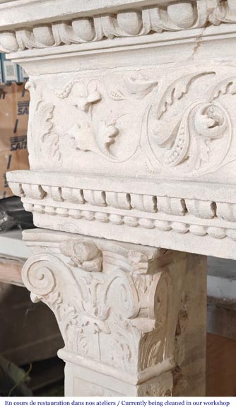 Neo-Renaissance style stone fireplace with vegetal ornamentation-5