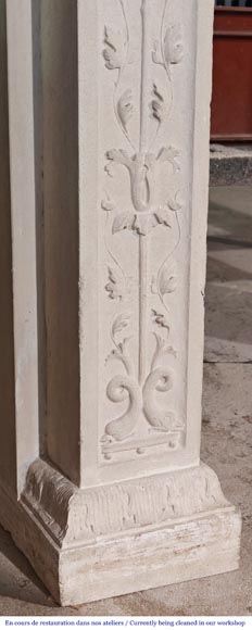 Neo-Renaissance style stone fireplace with vegetal ornamentation-8