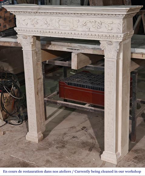 Neo-Renaissance style stone fireplace with vegetal ornamentation-9