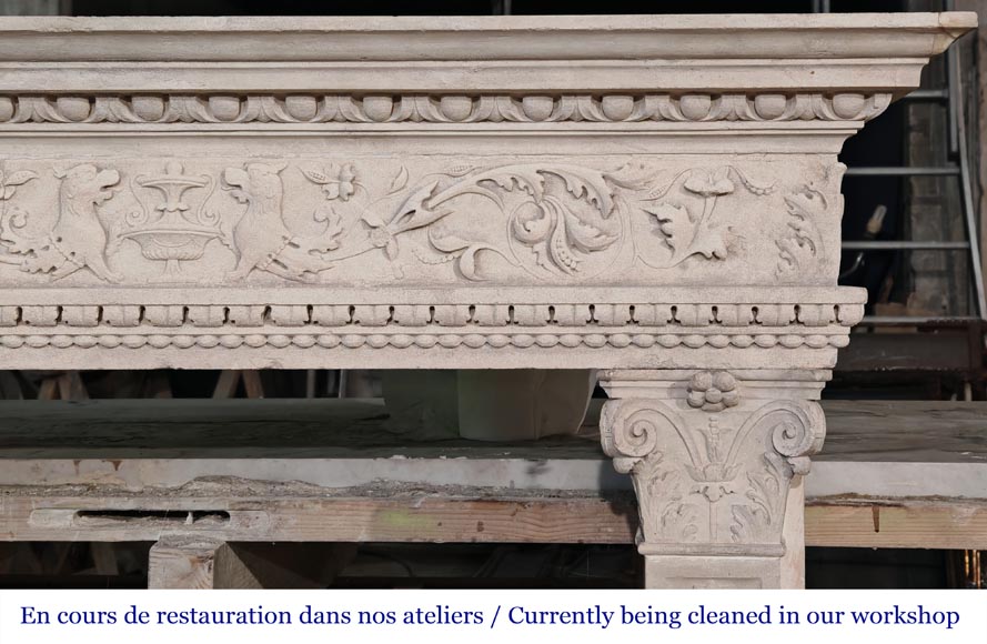 Neo-Renaissance style stone fireplace with vegetal ornamentation-10