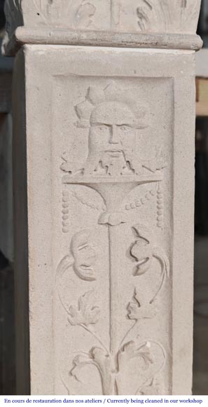 Neo-Renaissance style stone fireplace with vegetal ornamentation-11