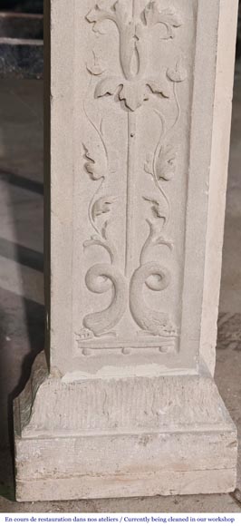 Neo-Renaissance style stone fireplace with vegetal ornamentation-12