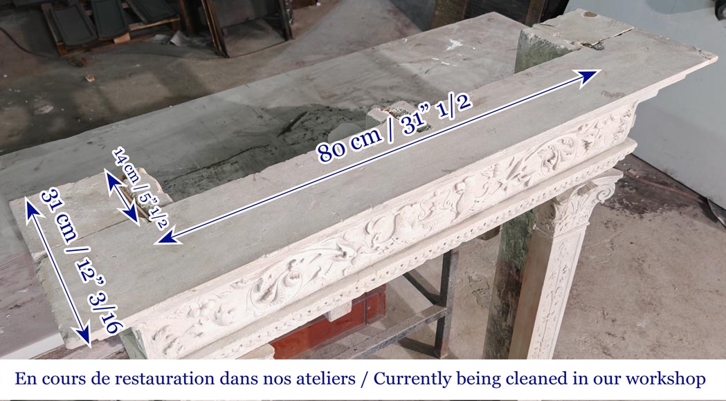 Neo-Renaissance style stone fireplace with vegetal ornamentation-13