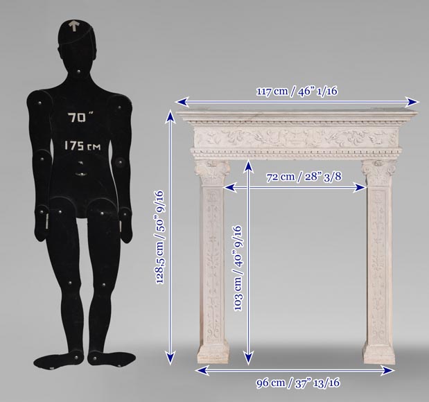 Neo-Renaissance style stone fireplace with vegetal ornamentation-14