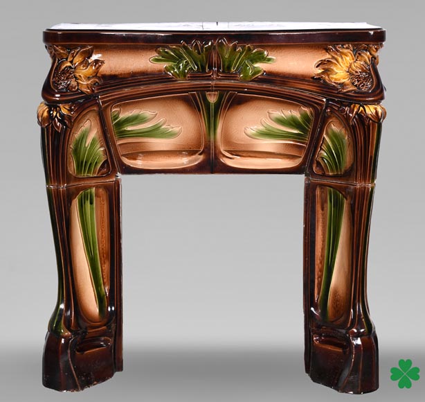 Art Nouveau Ceramic Fireplace with Sunflowers – MANUFACTURE DE VITRY-LE-FRANÇOIS-0