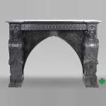  Black Granite Fireplace with Sculpted Male Figures – 18th Century