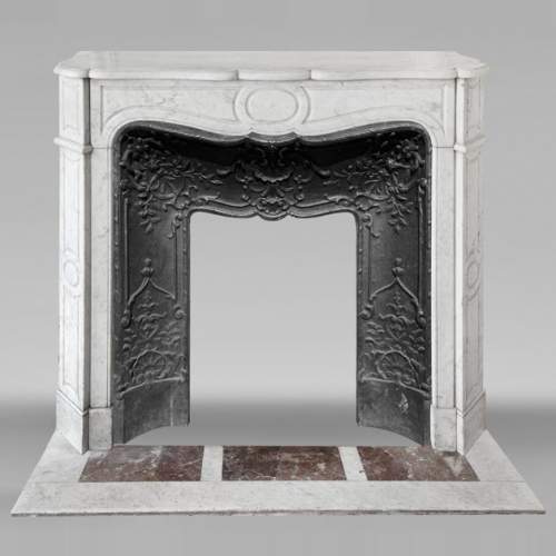 Louis XV style fireplace, Pompadour model, in Carrara marble