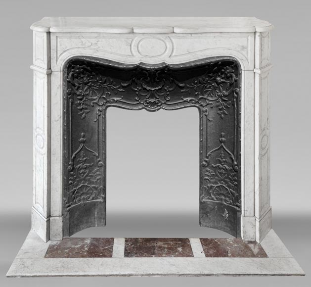 Louis XV style fireplace, Pompadour model, in Carrara marble-0