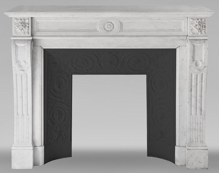  Louis XVI style fireplace in Carrara marble with sunflowers-0