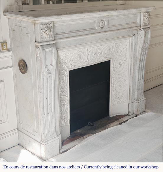  Louis XVI style fireplace in Carrara marble with sunflowers-2