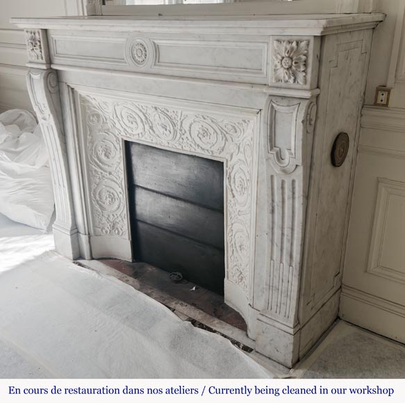  Louis XVI style fireplace in Carrara marble with sunflowers-5