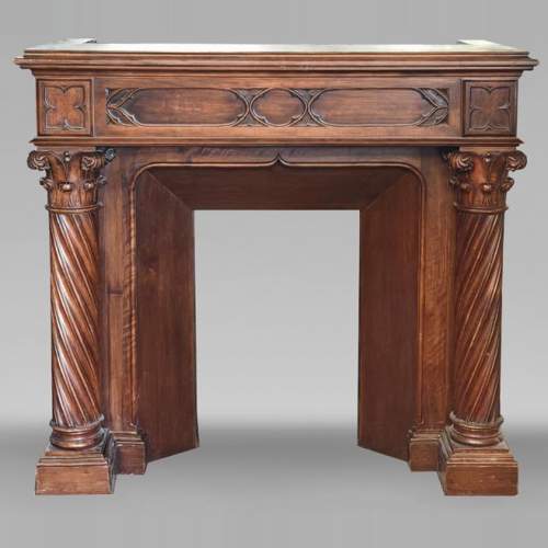 Neo-Renaissance style walnut fireplace with Corinthian column