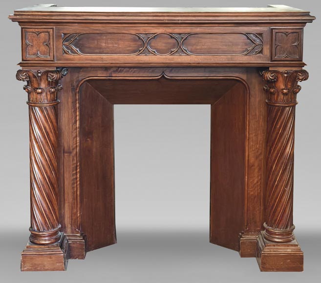 Neo-Renaissance style walnut fireplace with Corinthian column-0