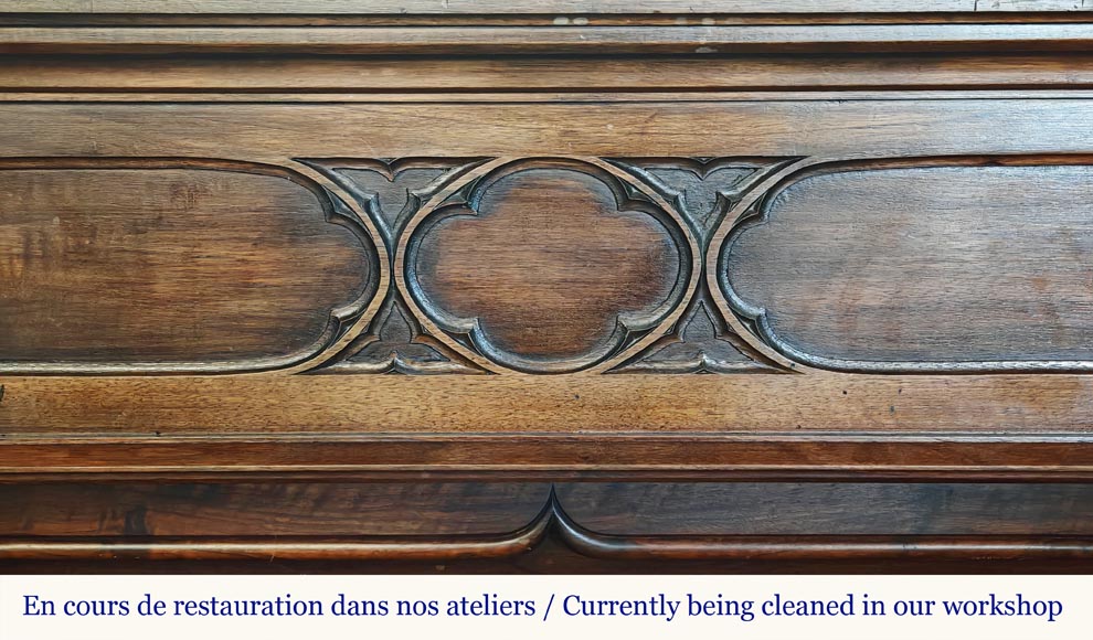 Neo-Renaissance style walnut fireplace with Corinthian column-1