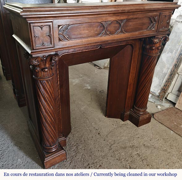 Neo-Renaissance style walnut fireplace with Corinthian column-2