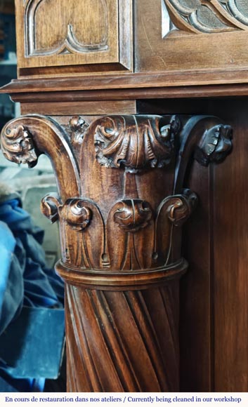 Neo-Renaissance style walnut fireplace with Corinthian column-4
