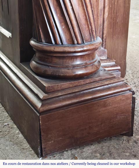 Neo-Renaissance style walnut fireplace with Corinthian column-5