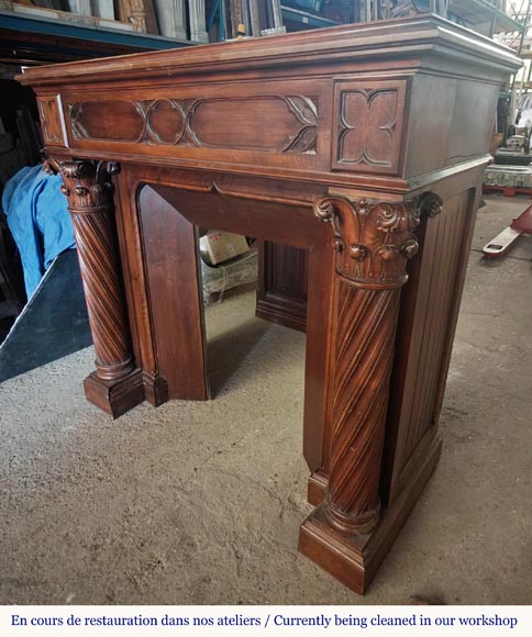 Neo-Renaissance style walnut fireplace with Corinthian column-6