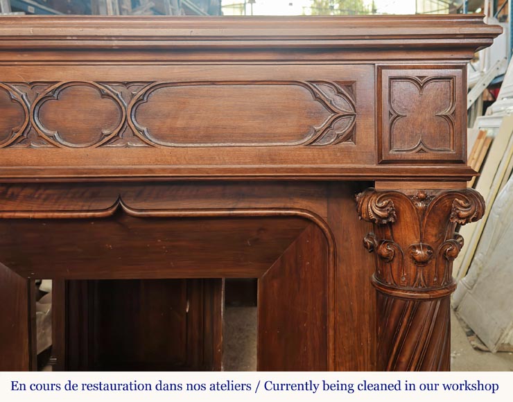 Neo-Renaissance style walnut fireplace with Corinthian column-7