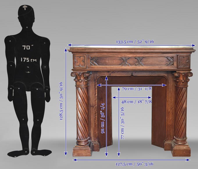 Neo-Renaissance style walnut fireplace with Corinthian column-10