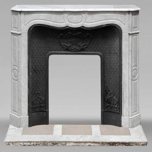 Louis XV style fireplace, Pompadour model, in Carrara marble