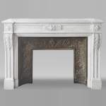 Louis XVI style fireplace with acanthus leaves, in Carrara marble