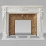 Louis XVI style fireplace with acanthus leaves, carved in Carrara marble