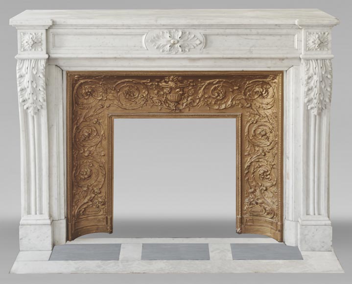 Louis XVI style fireplace with acanthus leaves, carved in Carrara marble-0