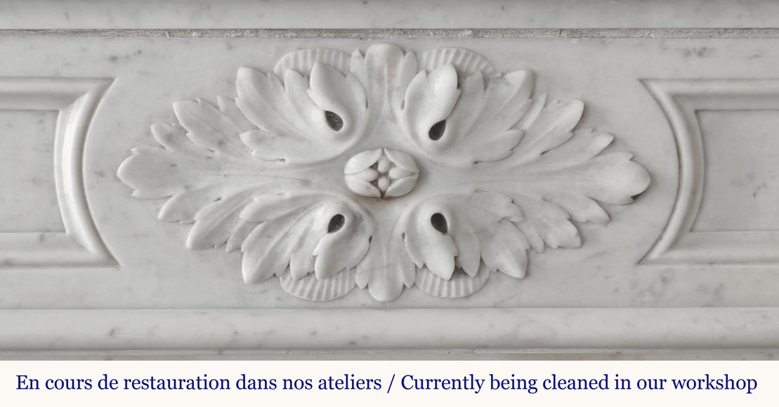 Louis XVI style fireplace with acanthus leaves, carved in Carrara marble-1