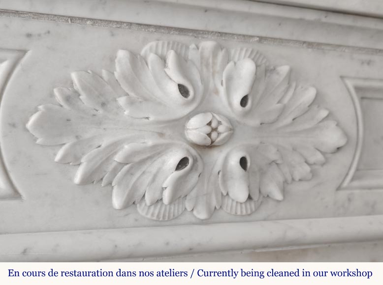 Louis XVI style fireplace with acanthus leaves, carved in Carrara marble-2