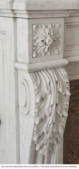 Louis XVI style fireplace with acanthus leaves, carved in Carrara marble-4
