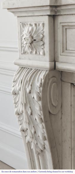 Louis XVI style fireplace with acanthus leaves, carved in Carrara marble-5