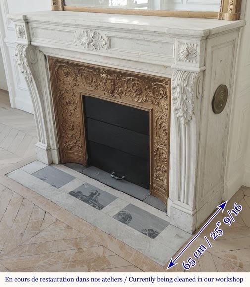 Louis XVI style fireplace with acanthus leaves, carved in Carrara marble-7