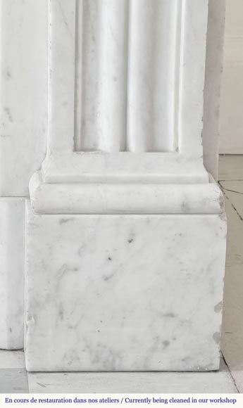 Louis XVI style fireplace with acanthus leaves, carved in Carrara marble-9