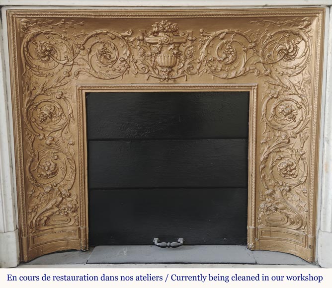 Louis XVI style fireplace with acanthus leaves, carved in Carrara marble-10