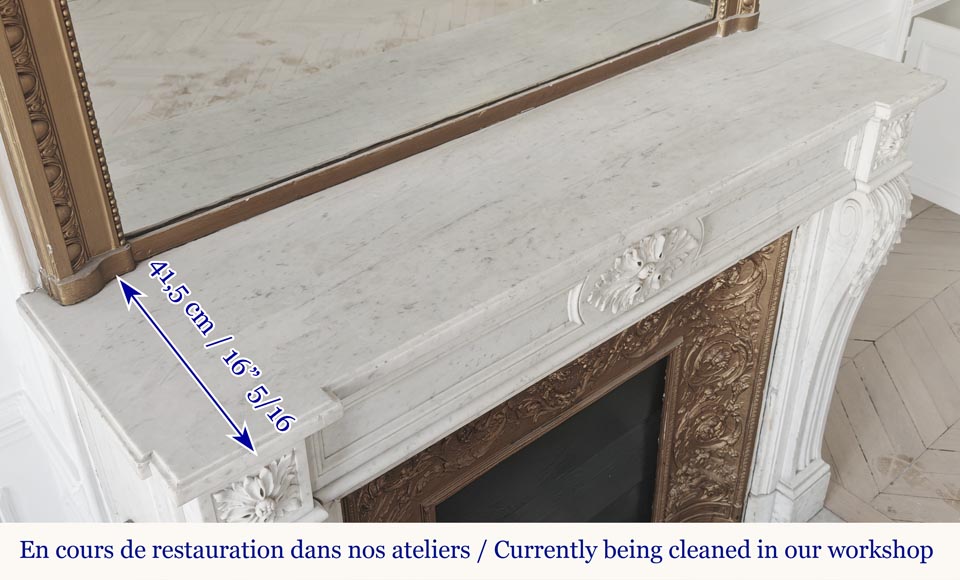 Louis XVI style fireplace with acanthus leaves, carved in Carrara marble-12