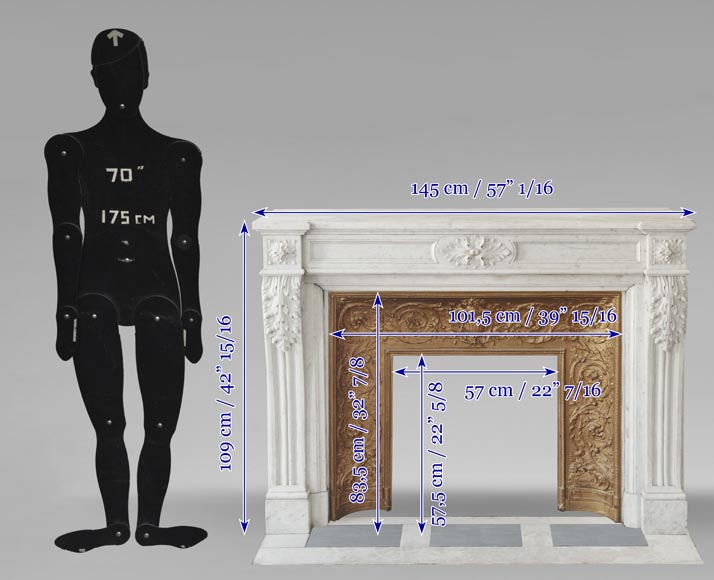 Louis XVI style fireplace with acanthus leaves, carved in Carrara marble-13