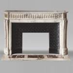 Curved Louis XVI style fireplace in veined marble, with bronze asparagus decoration