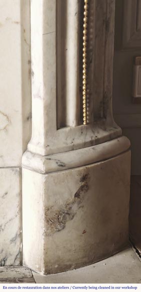 Curved Louis XVI style fireplace in veined marble, with bronze asparagus decoration-8