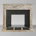 Louis XVI style fireplace with rounded corner, in Sarrancolin marble
