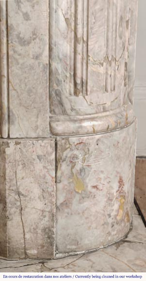 Louis XVI style fireplace with rounded corner, in Sarrancolin marble-6