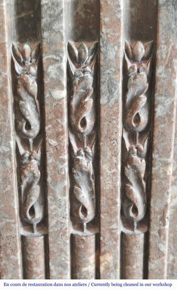 Louis XVI period fireplace, curved red, decorated with a Greek frieze-5